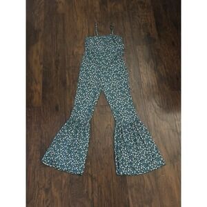 SHEIN Girls Floral Jumpsuit Bell Bottom Teal Turquoise Pink Stretchy Teen 11-12